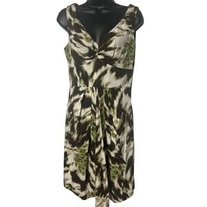 Banana Republic Sleeveless Dress Women's Size 4 Brown Green Print V Neck‎